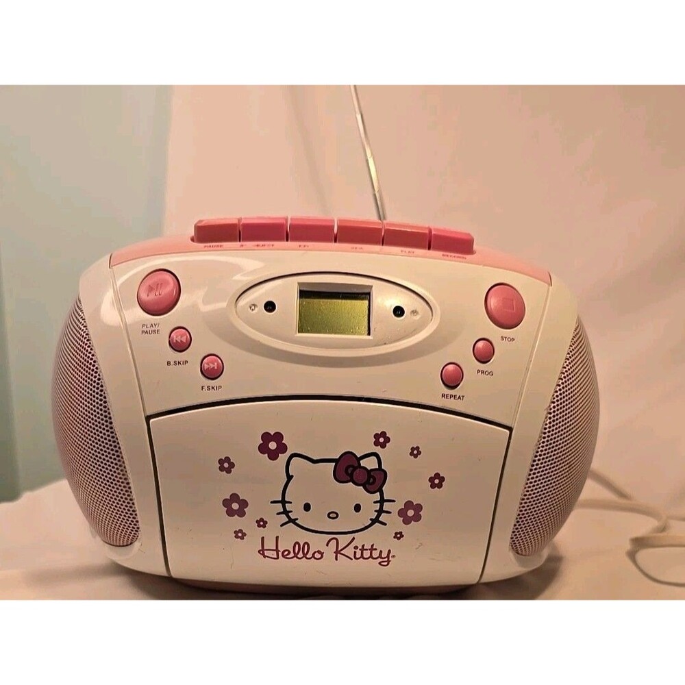 PartsY2K2007 Hello Kitty Radio Cassette Recorder CD Player Boombox Model KT2028B